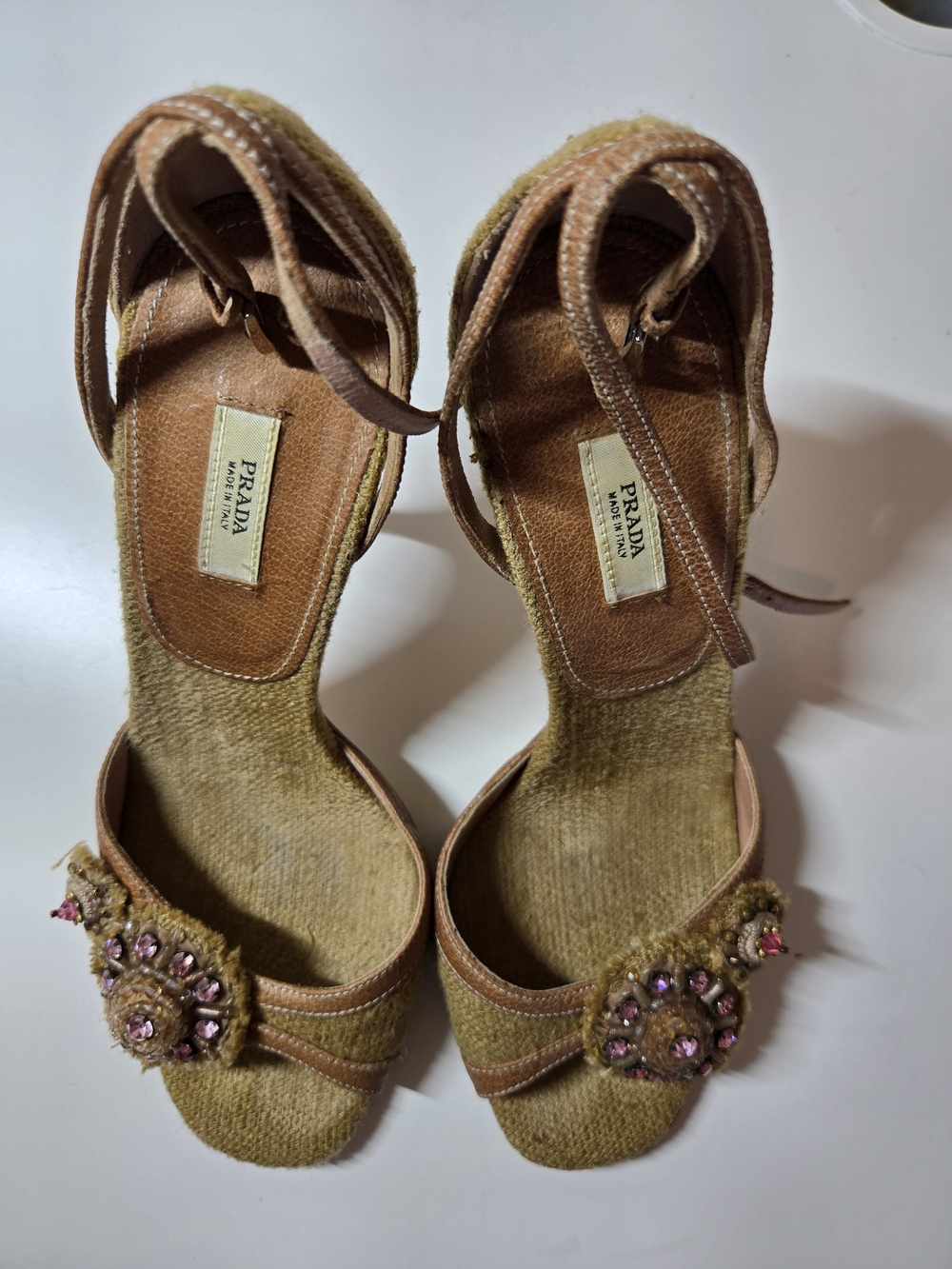 Prada Women’s Tan Embellished Espadrille Sandals